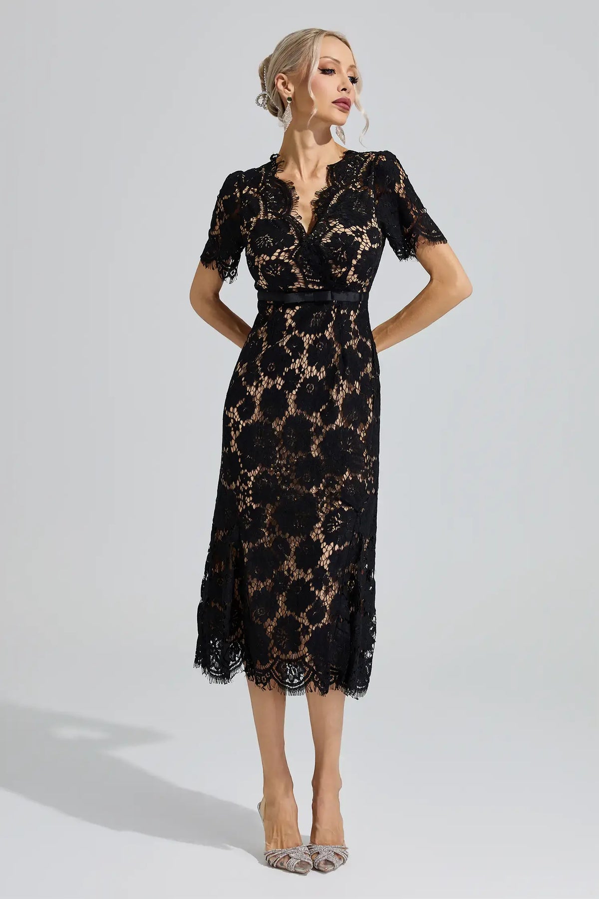 Ismeria Black Lace Fishtail Maxi Dress
