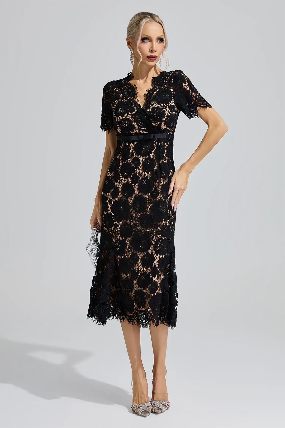 Ismeria Black Lace Fishtail Maxi Dress
