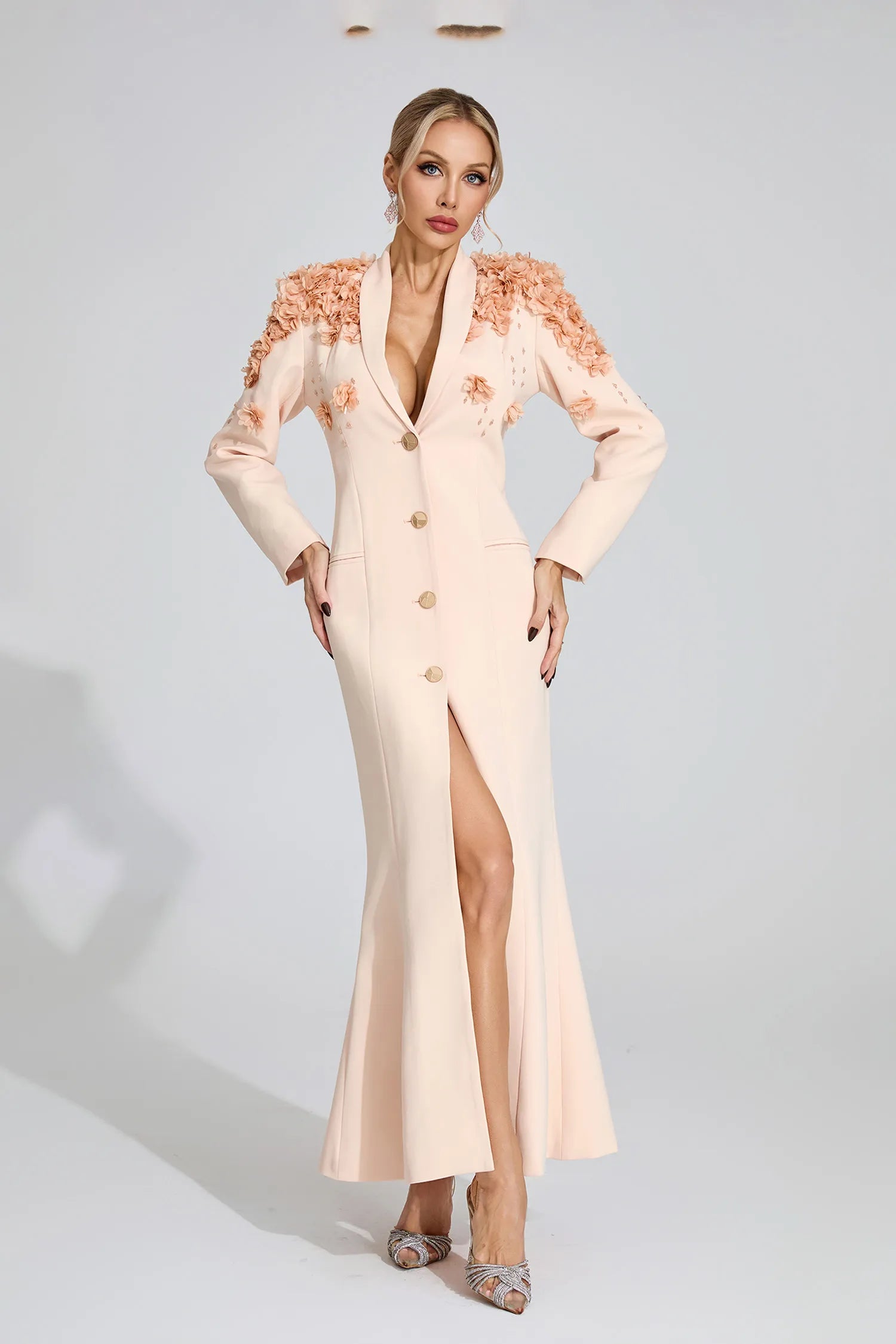 Amiel Beige Floral Maxi Dress