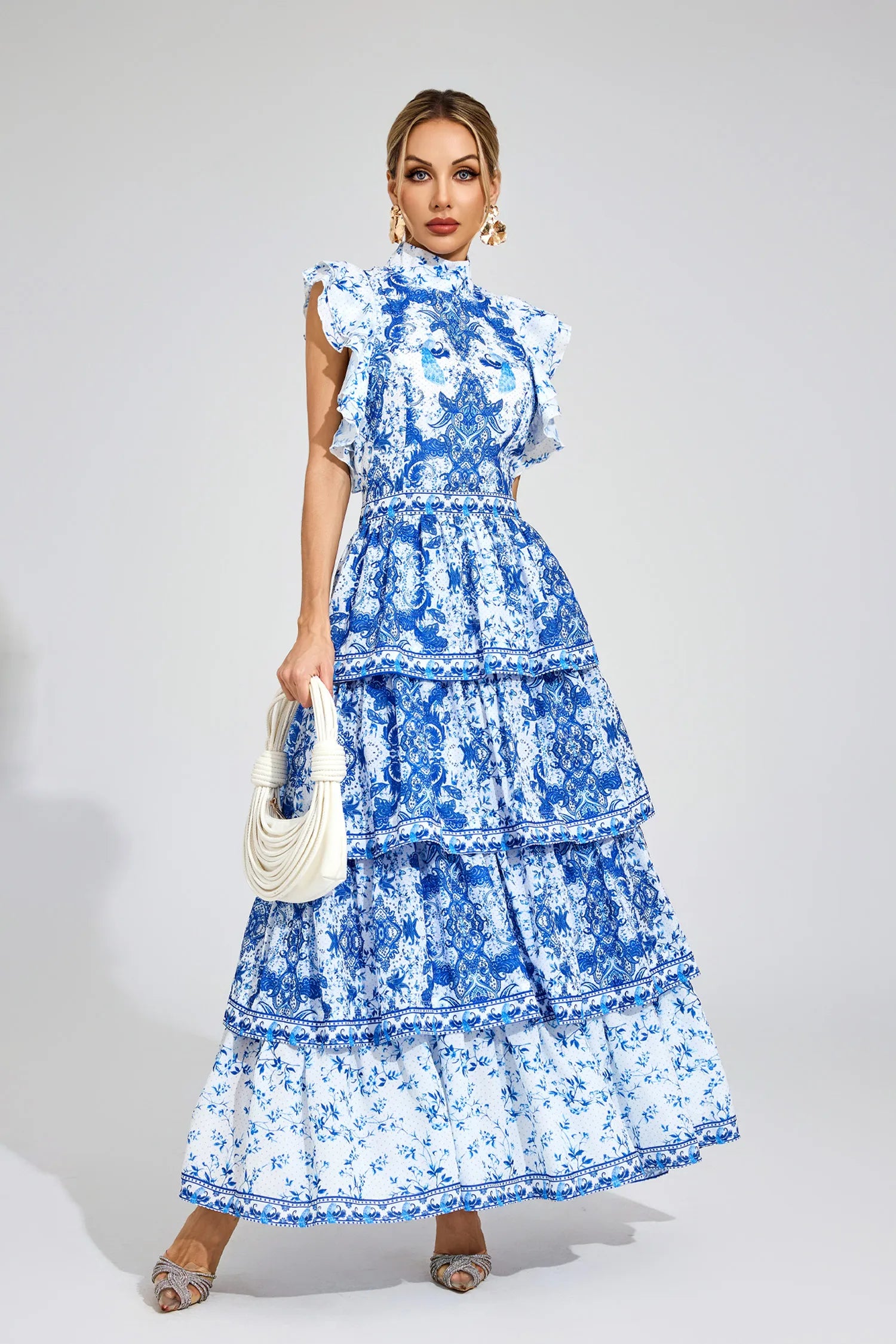 Avery Blue Ruched Maxi Dress