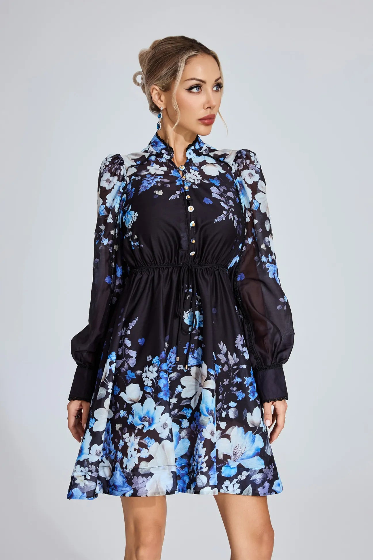 Mandy Black Floral Mini Dress