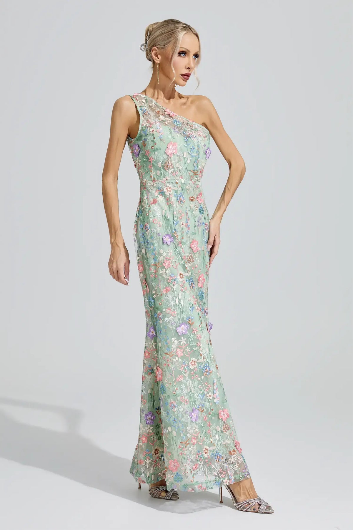 Severine Green Floral Embroidered Maxi Dress