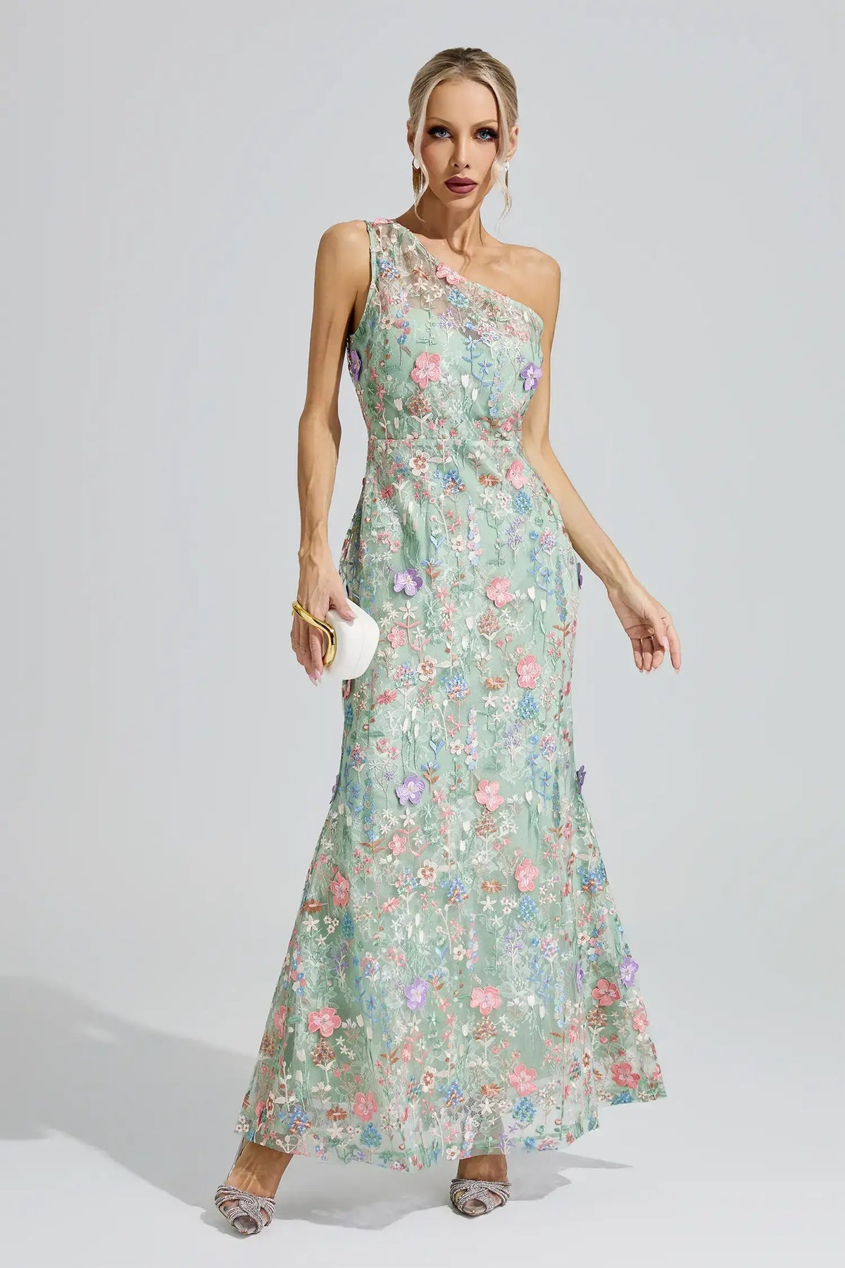 Severine Green Floral Embroidered Maxi Dress