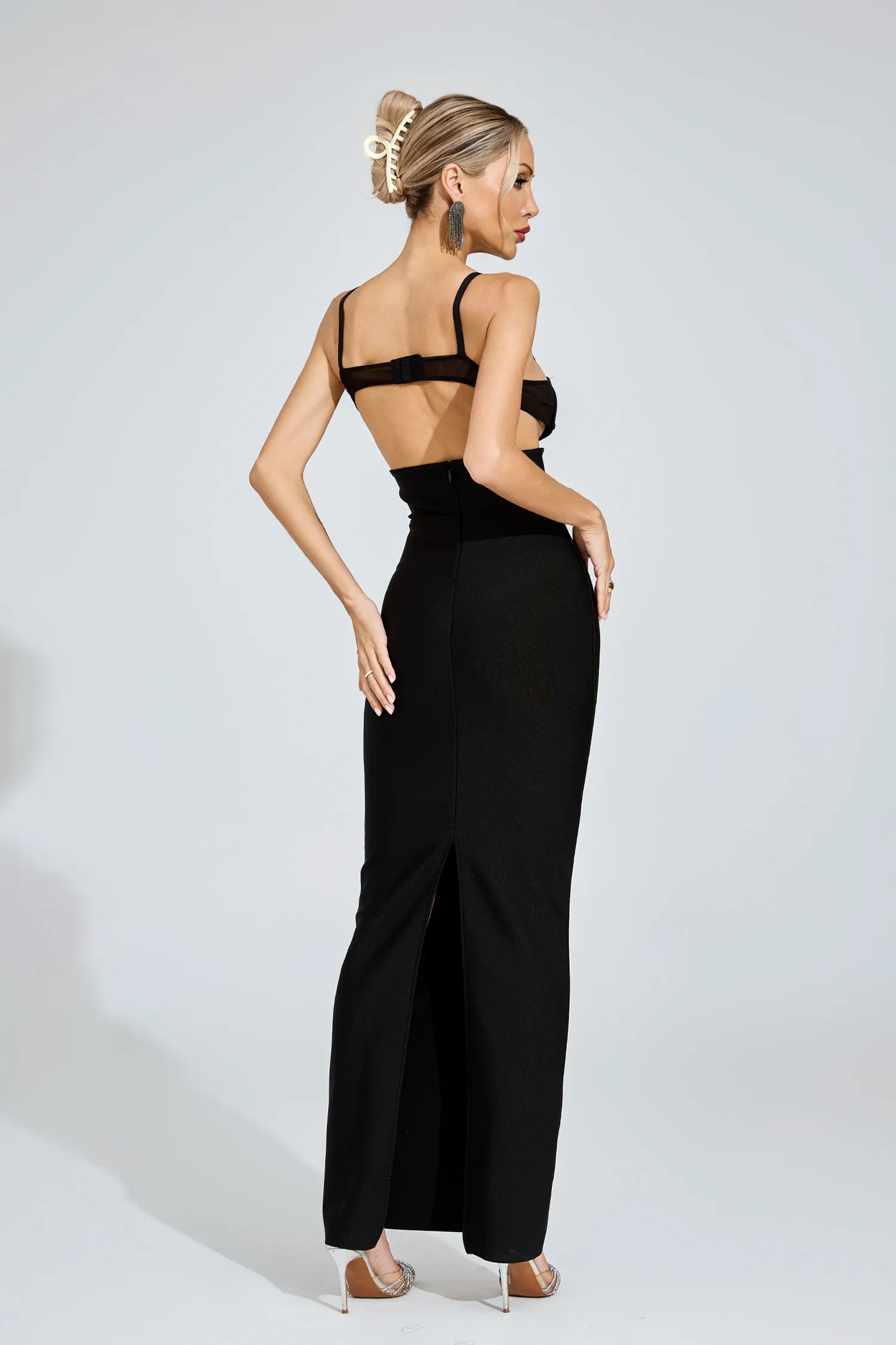 Noelle Black Mesh Accent Bandage Maxi Dress