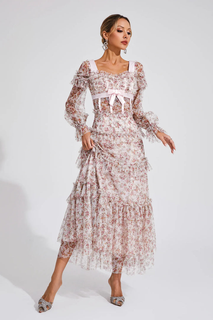 Mira Pink Floral Long Sleeve Maxi Dress