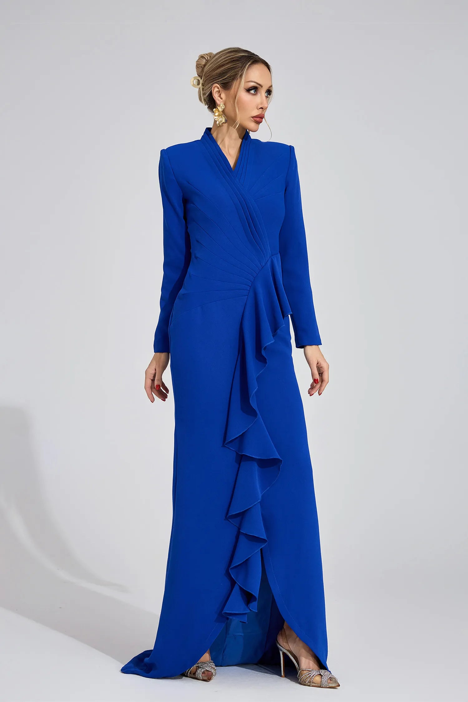 Renata Dark Blue Train Maxi Dress