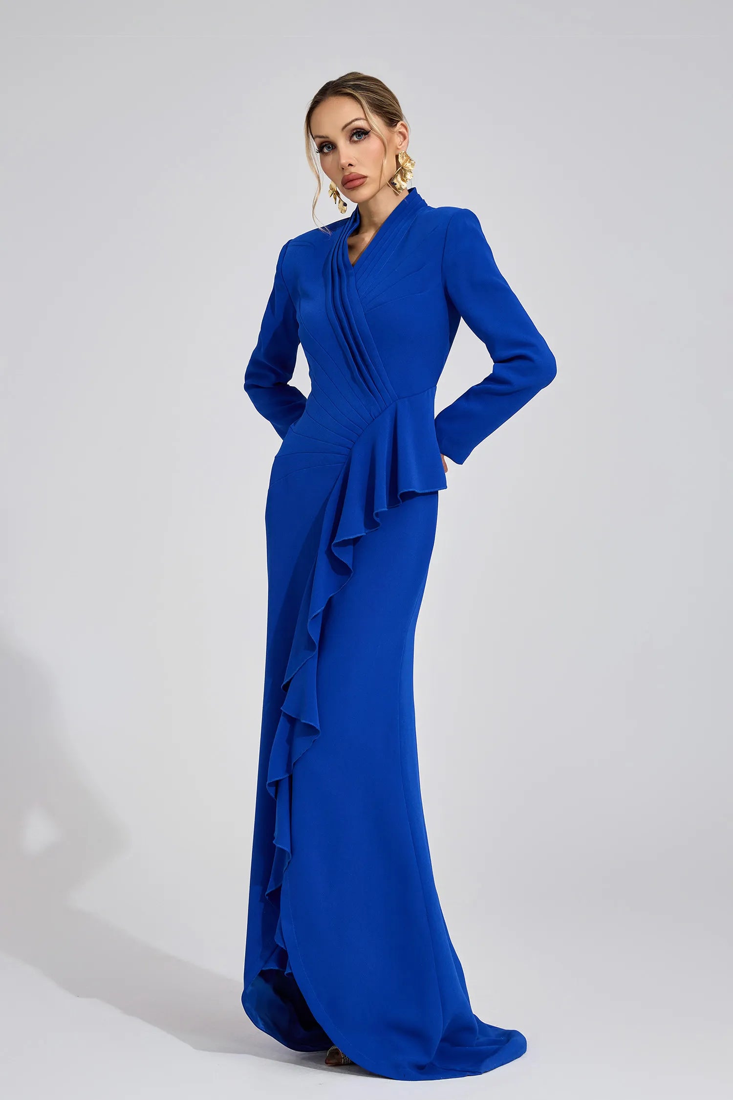 Renata Dark Blue Train Maxi Dress