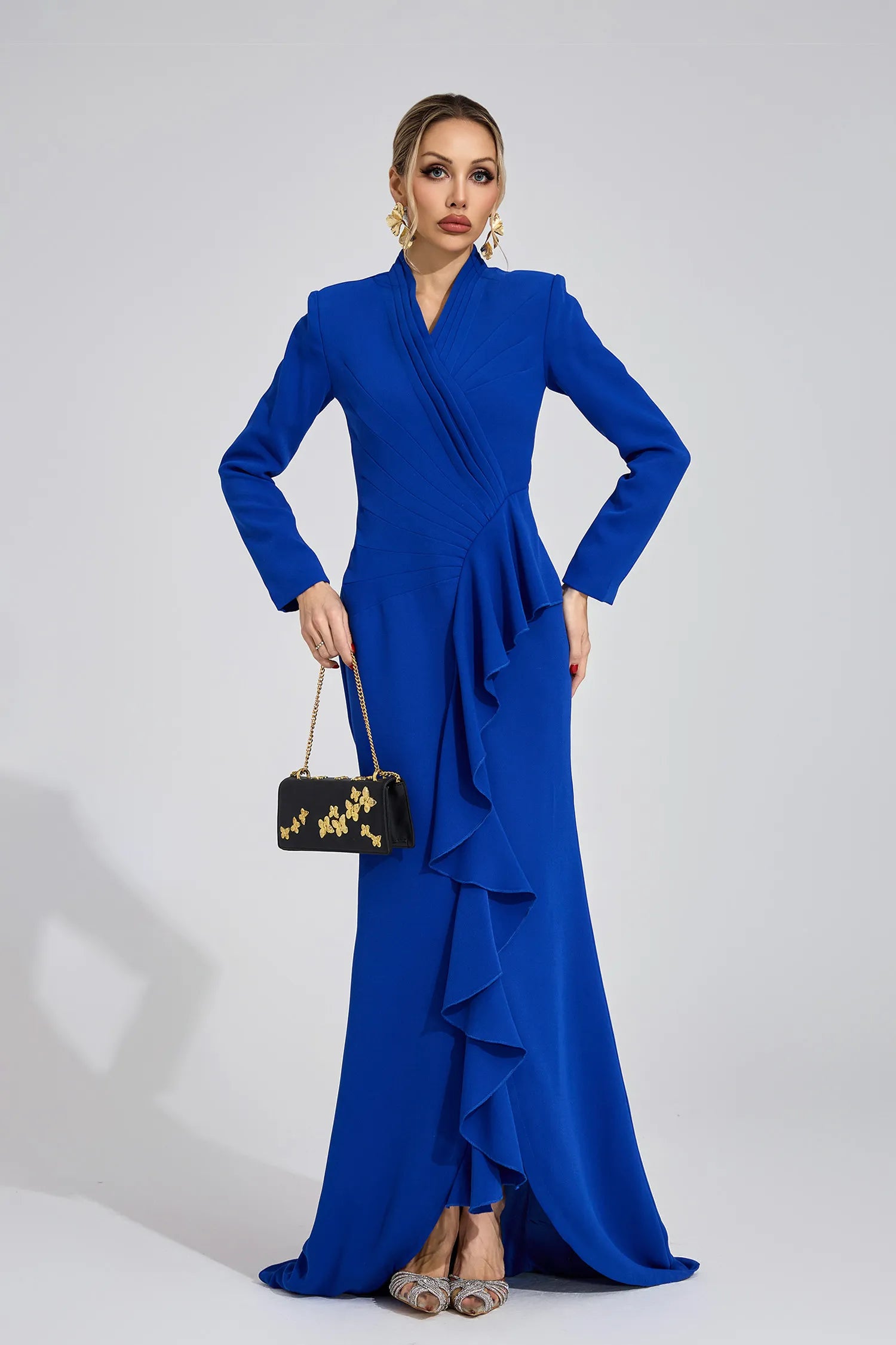 Renata Dark Blue Train Maxi Dress