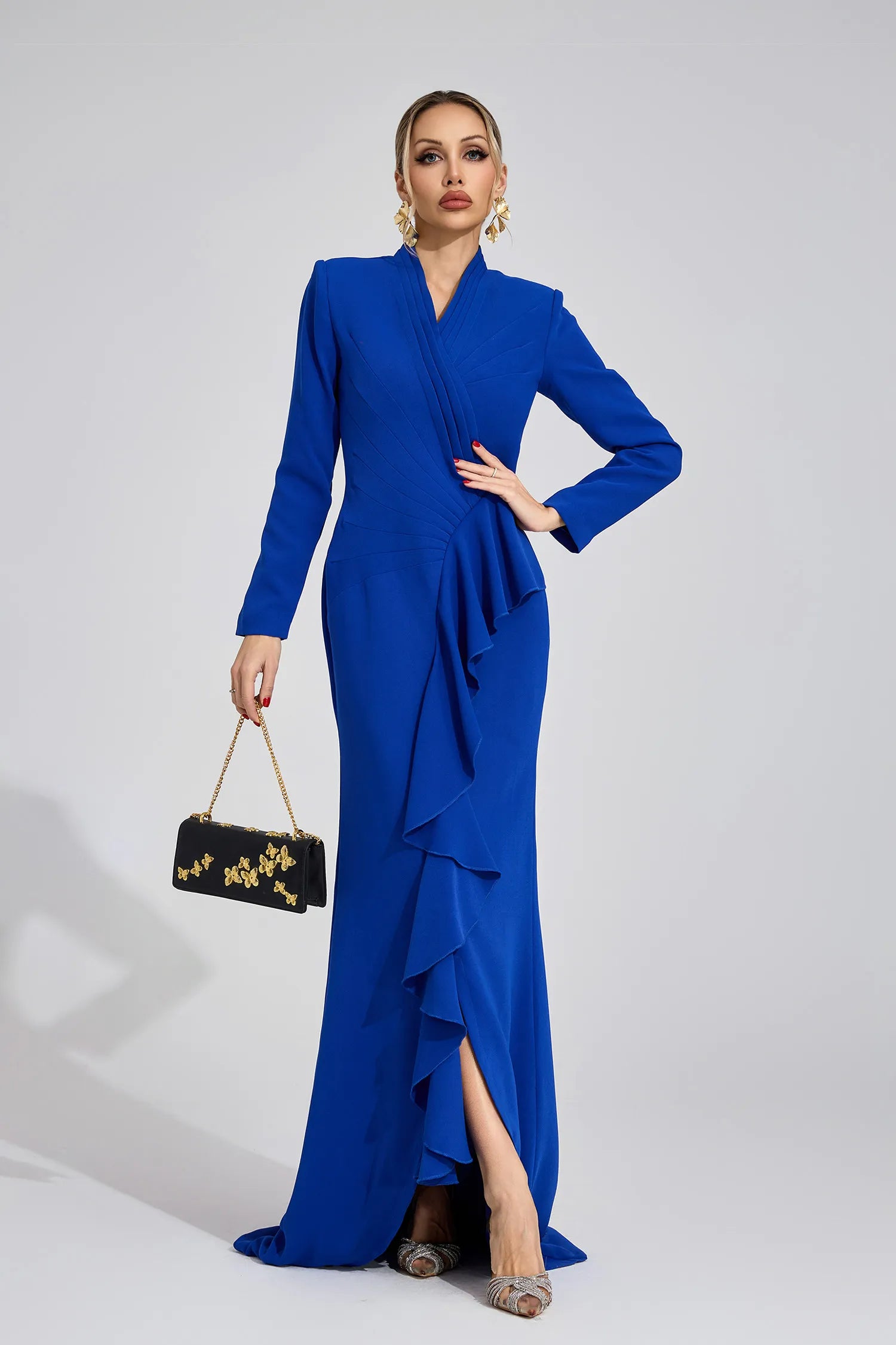 Renata Dark Blue Train Maxi Dress