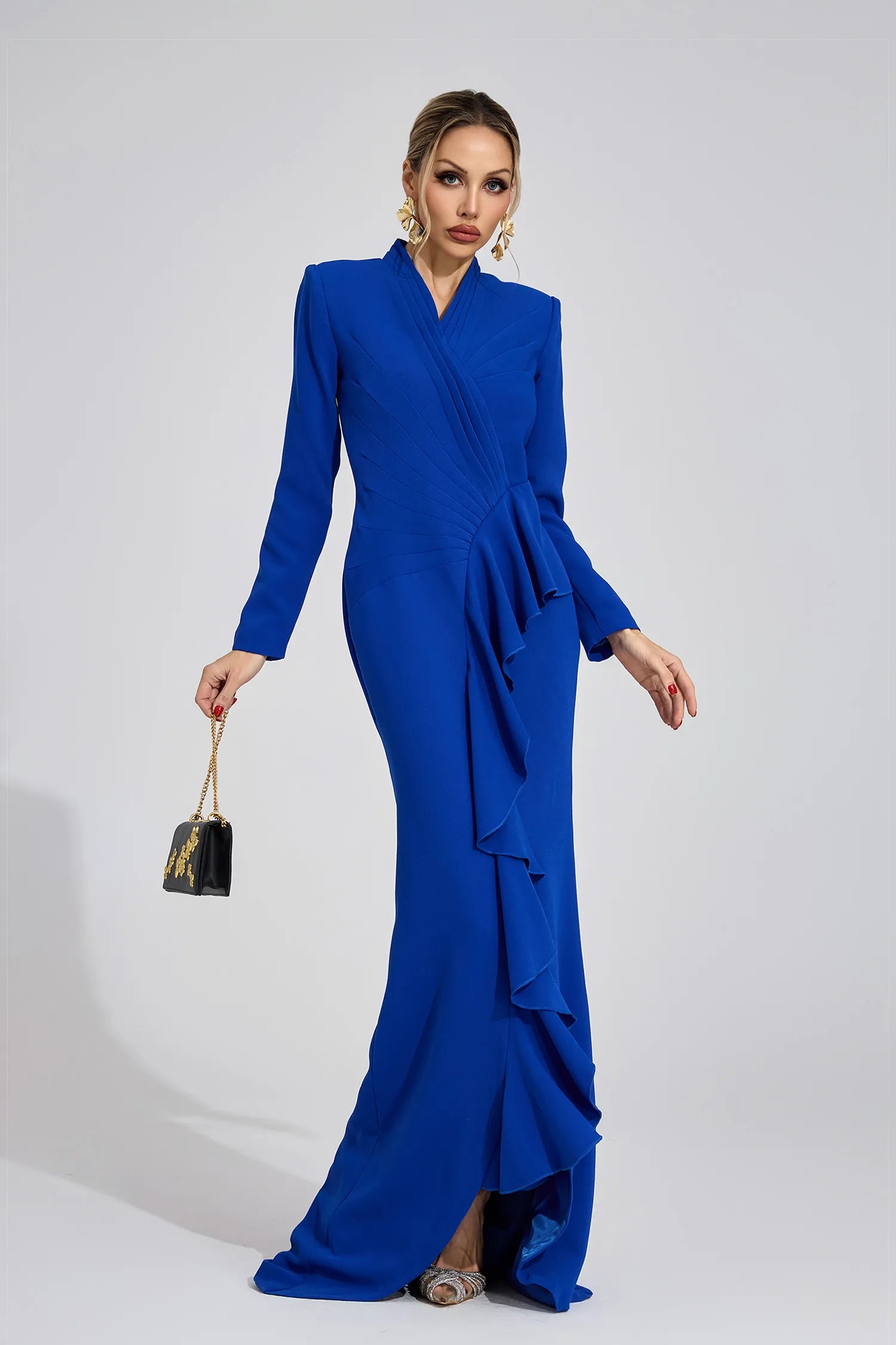 Renata Dark Blue Train Maxi Dress
