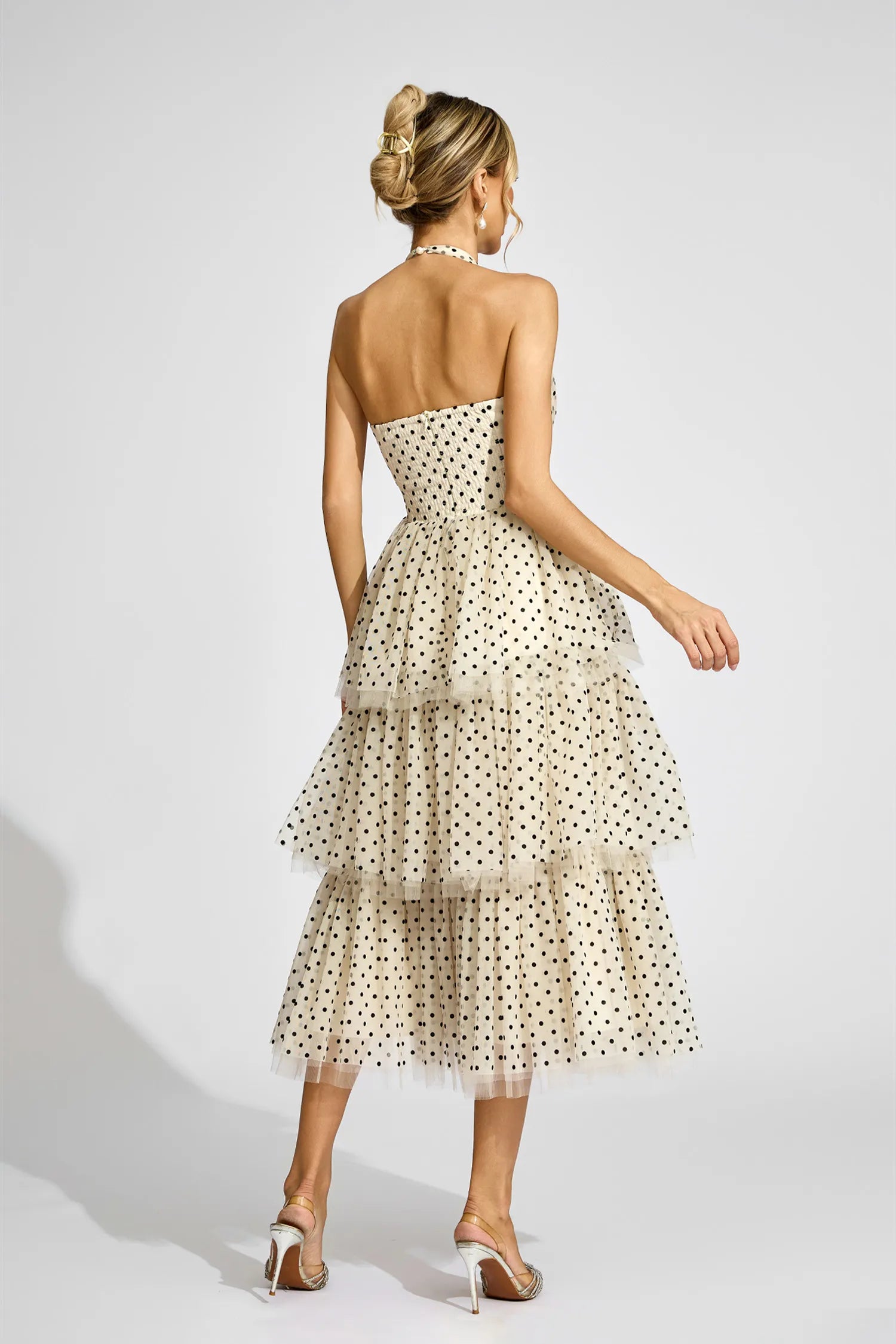 Wendy Apricot Polka Dot Halter Midi Dress