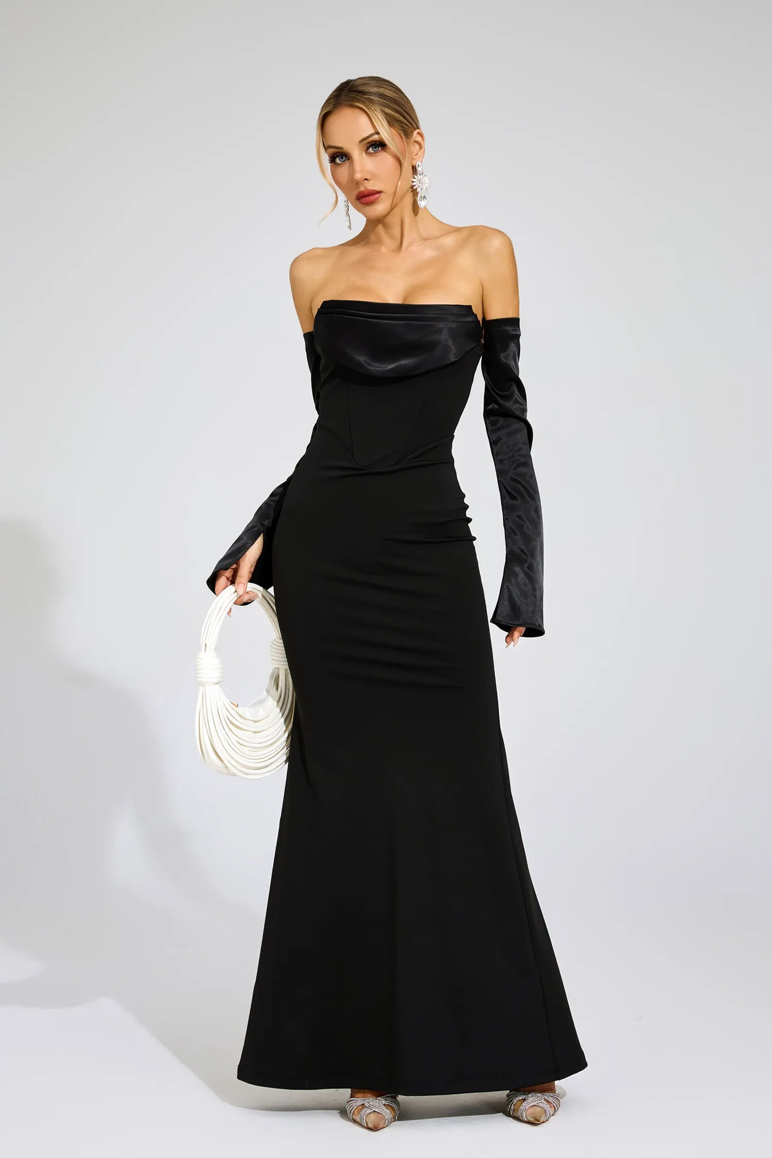 Sidonie Black Off Shoulder Bandage Maxi Dress