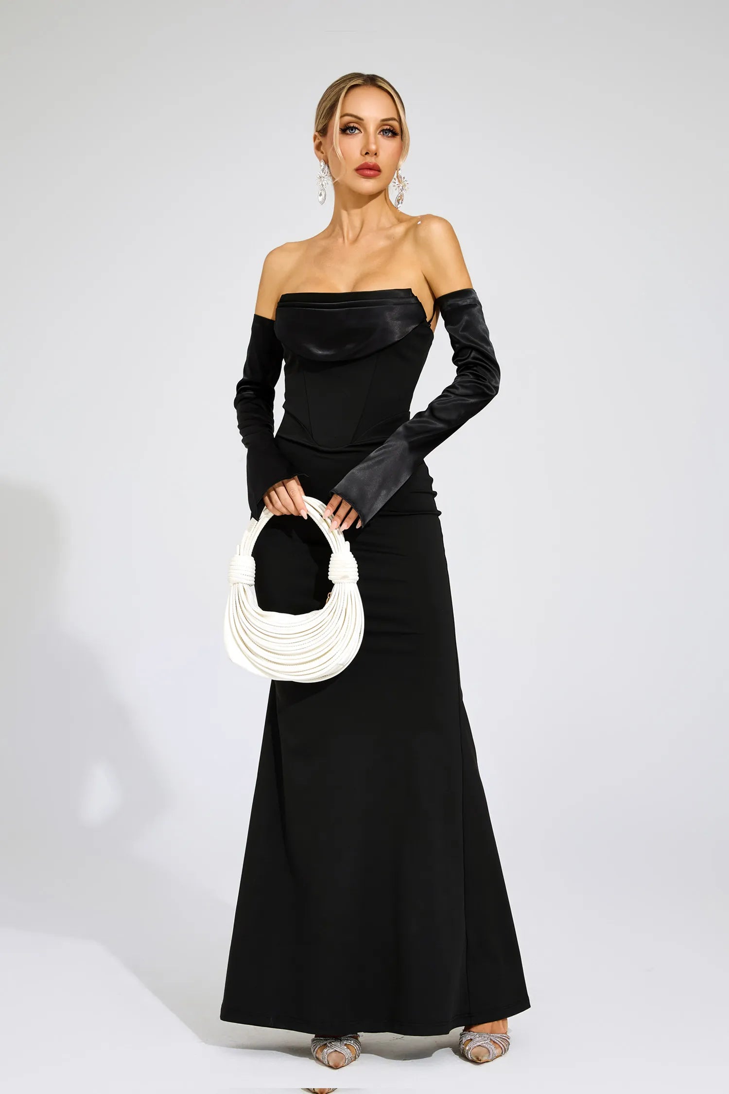 Sidonie Black Off Shoulder Bandage Maxi Dress