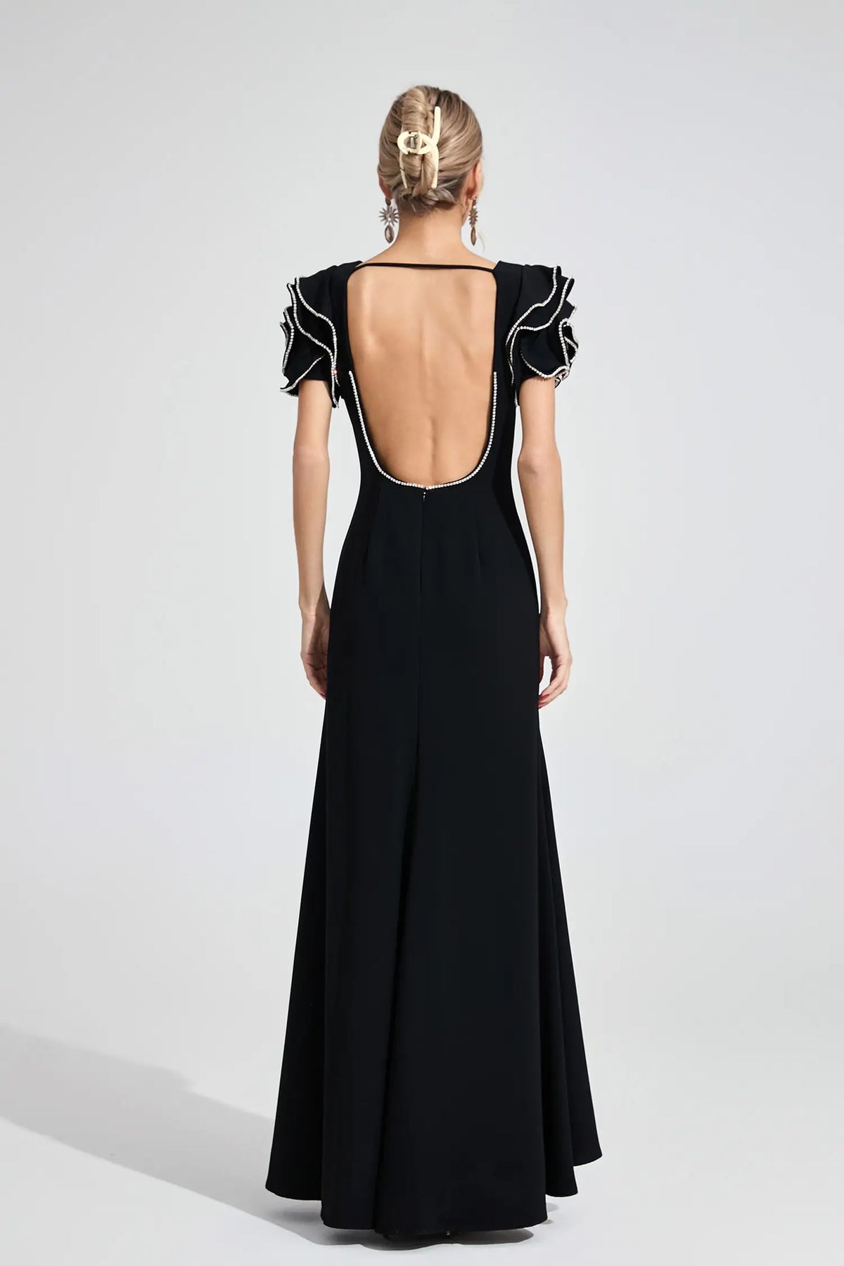 Maisy Black Open Back Maxi Dress