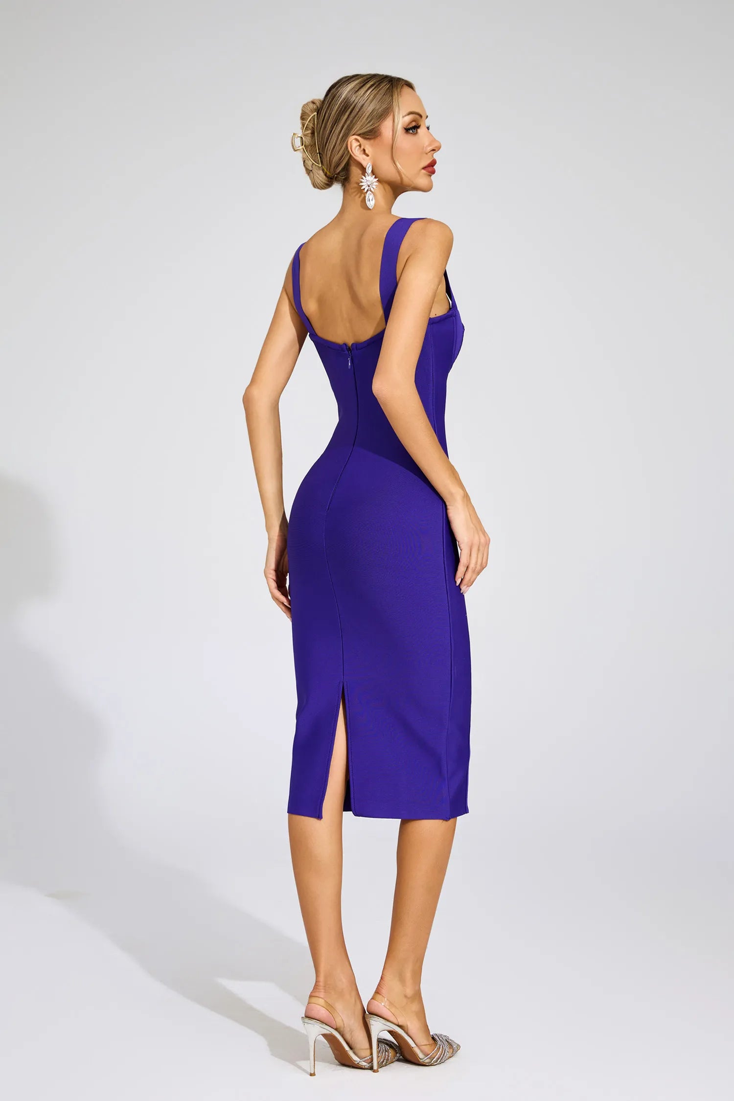 Roberte Purple Backless Bandage Midi Dress