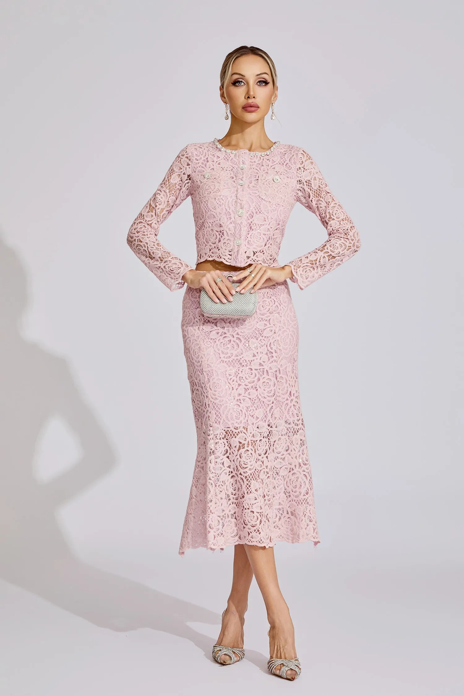 Renée Pink Diamond Embroidered Two-Piece Set
