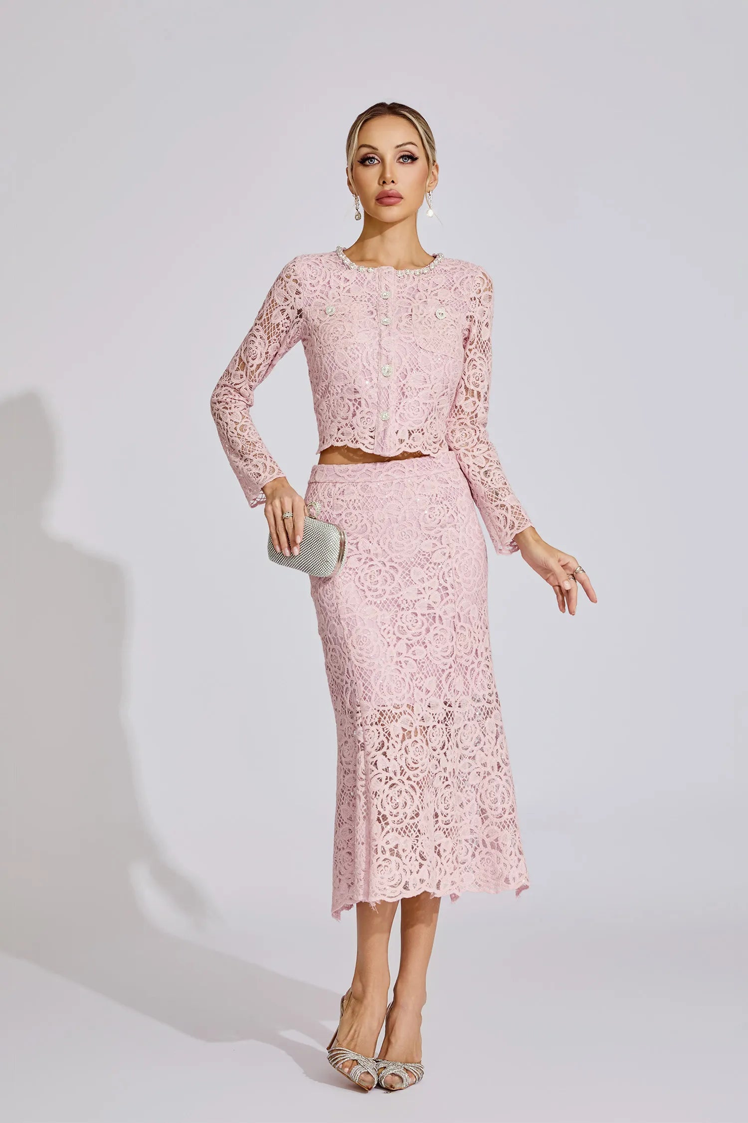 Renée Pink Diamond Embroidered Two-Piece Set