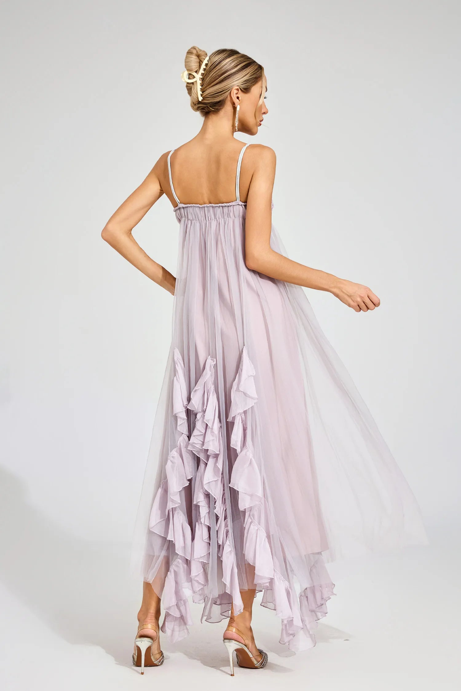 Nyssa Purple Slit Mesh Maxi Dress