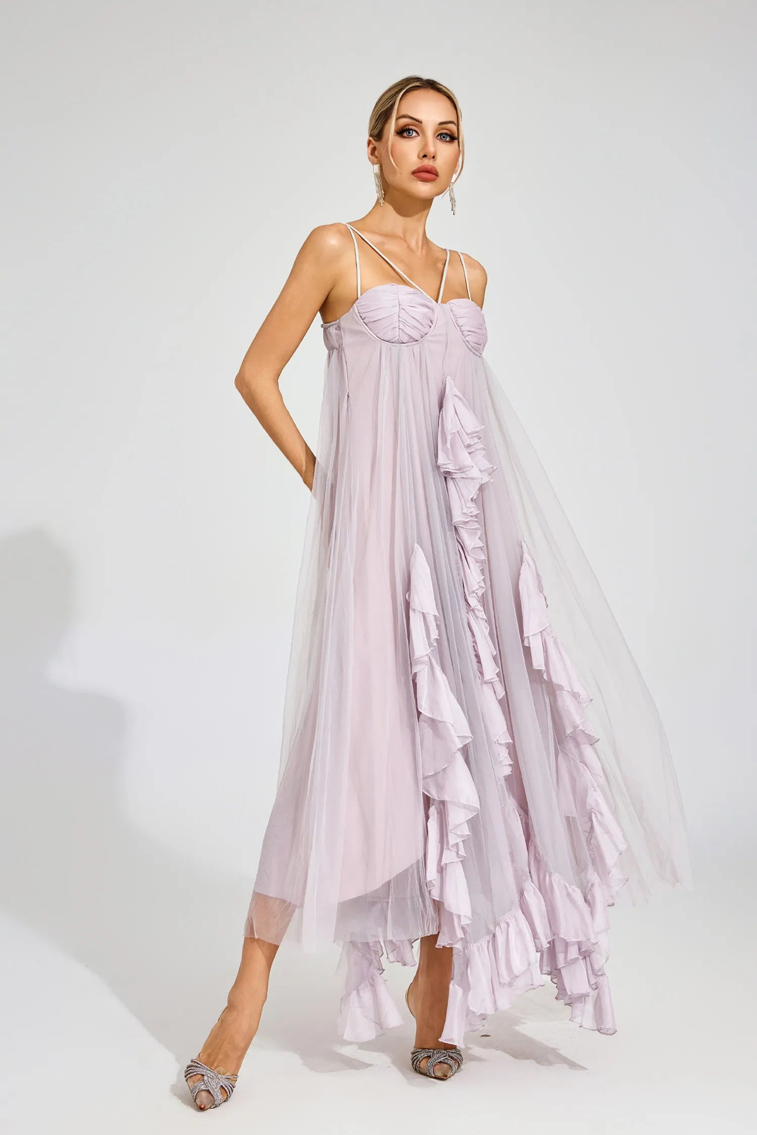 Nyssa Purple Slit Mesh Maxi Dress