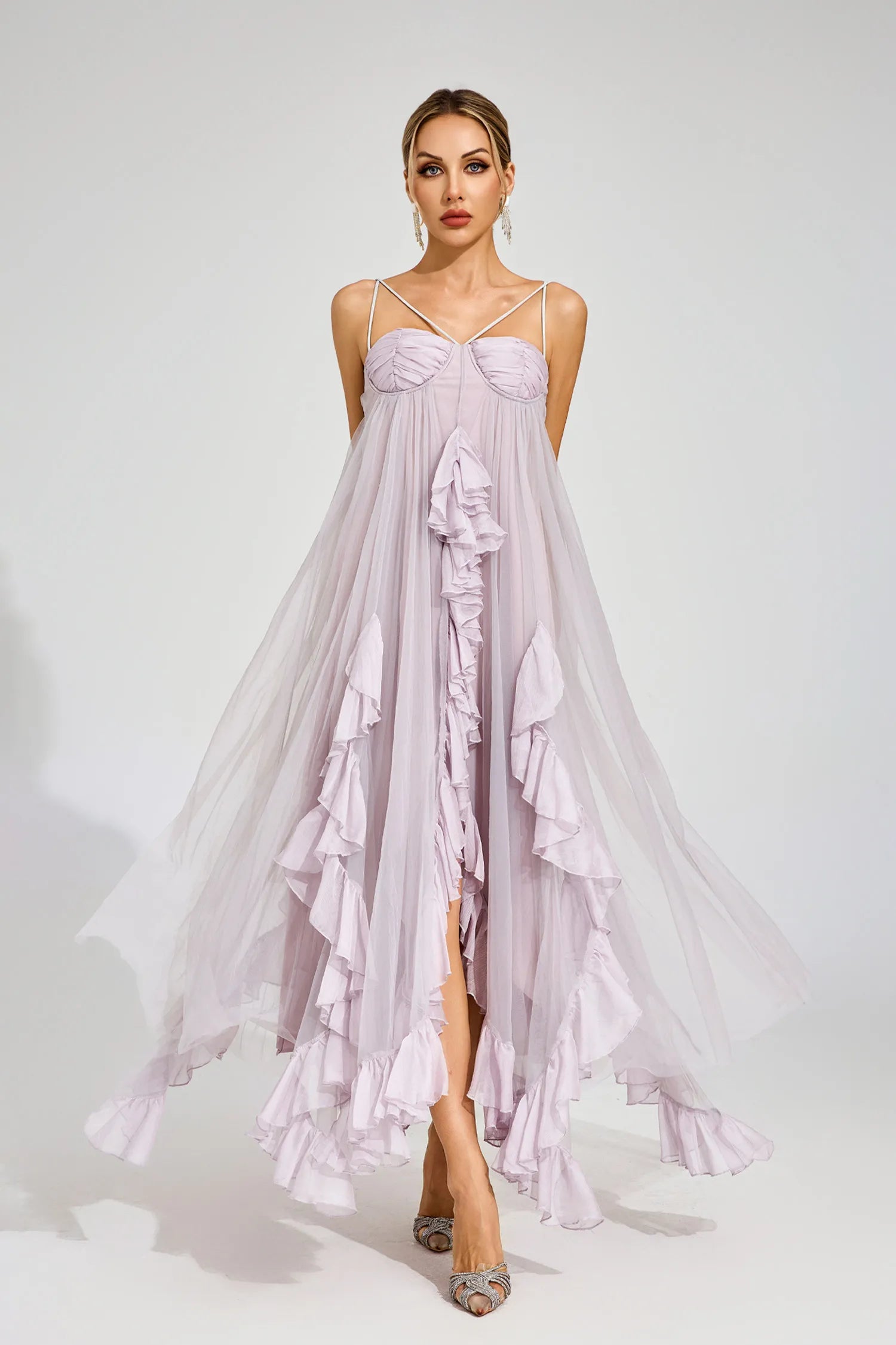 Nyssa Purple Slit Mesh Maxi Dress