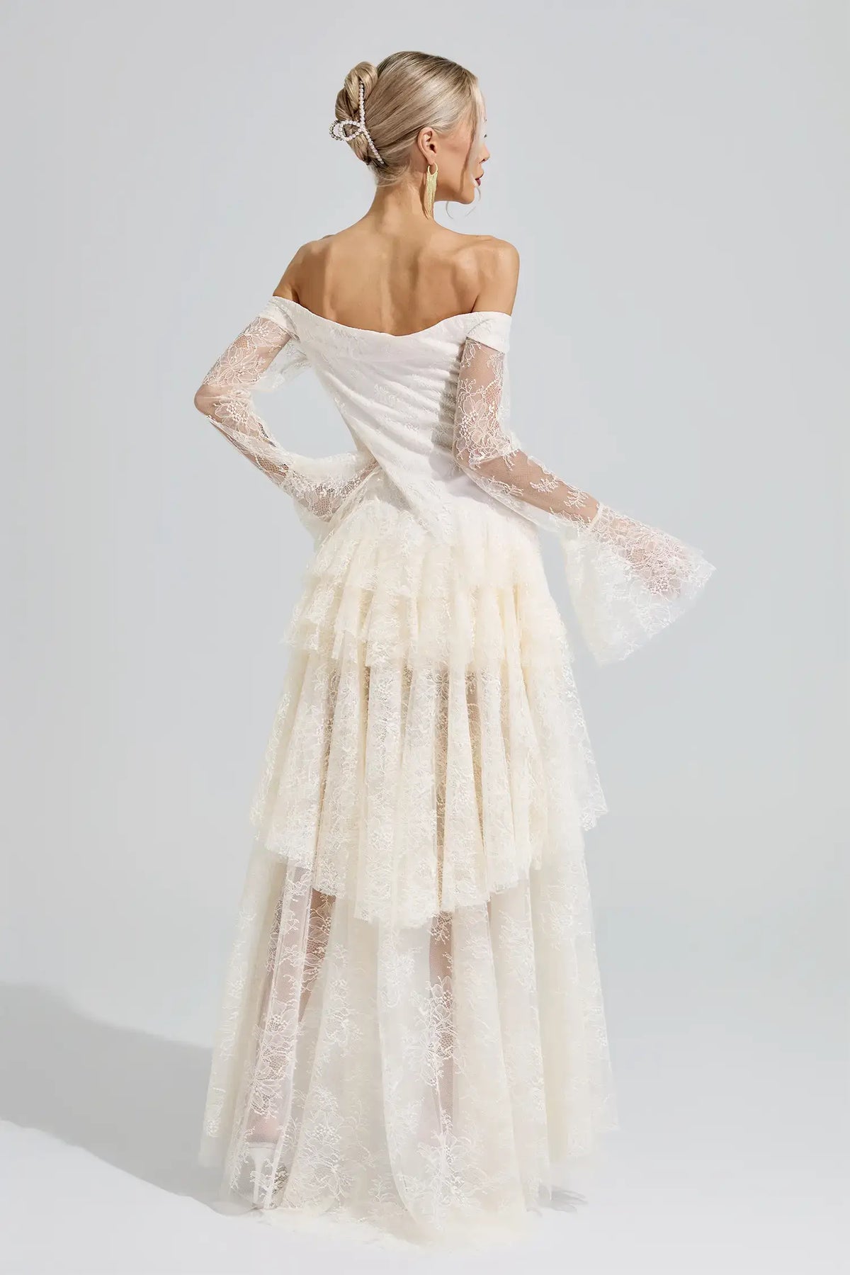 Lennox White Lace Ruffle Tiered Maxi Dress