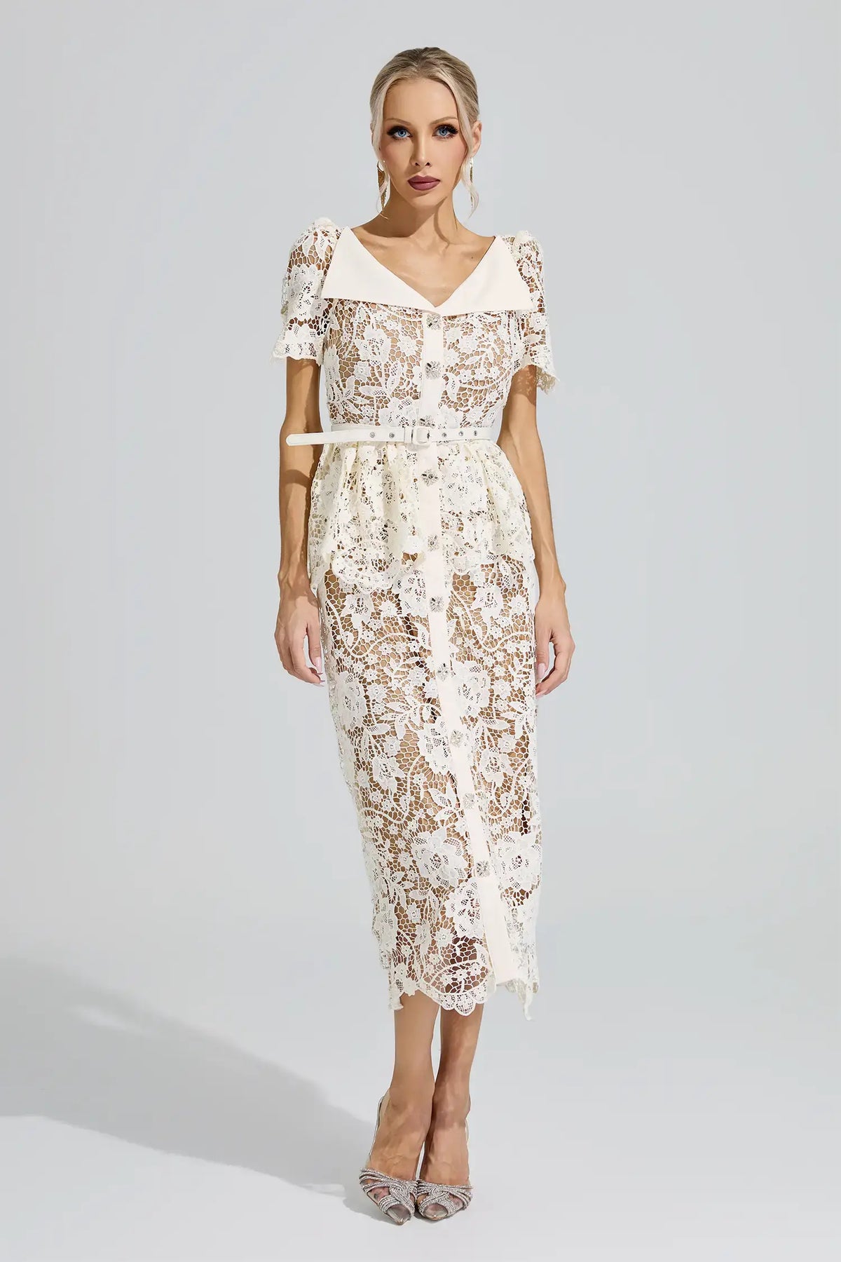 Alouette White Lace Cocktail Midi Dress