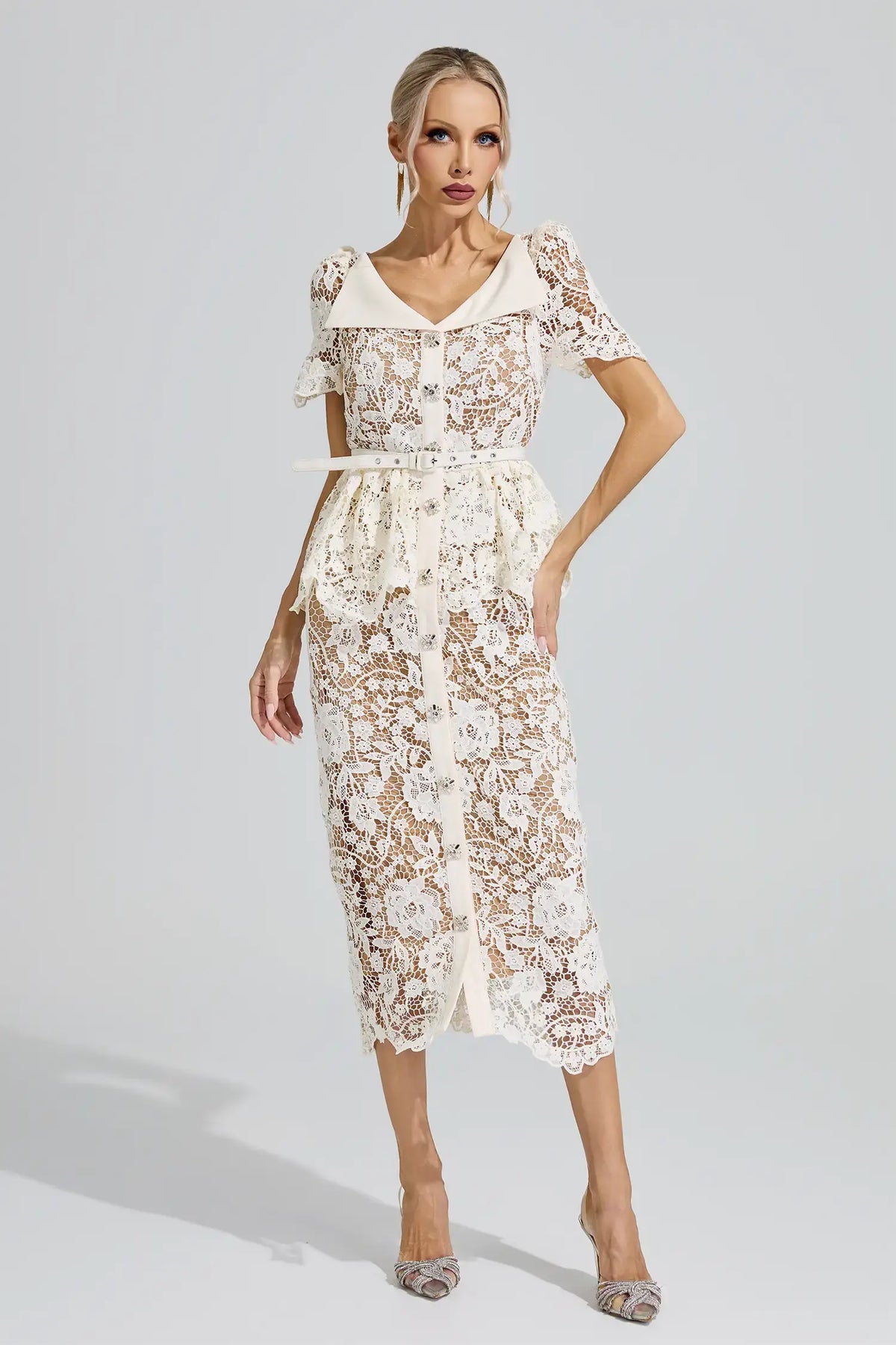 Alouette White Lace Cocktail Midi Dress