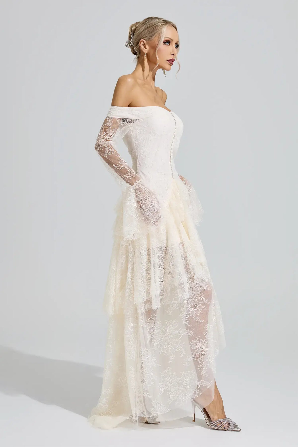 Lennox White Lace Ruffle Tiered Maxi Dress