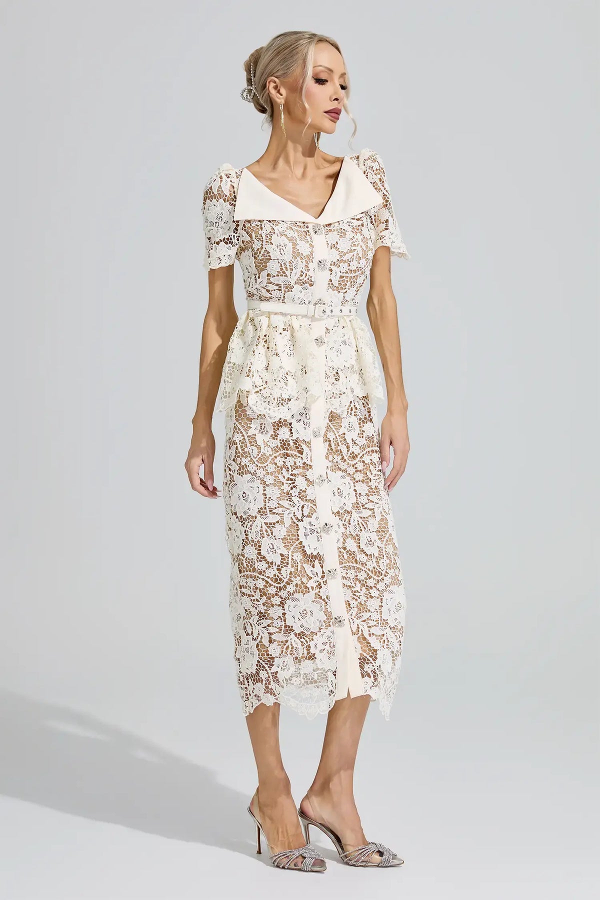 Alouette White Lace Cocktail Midi Dress