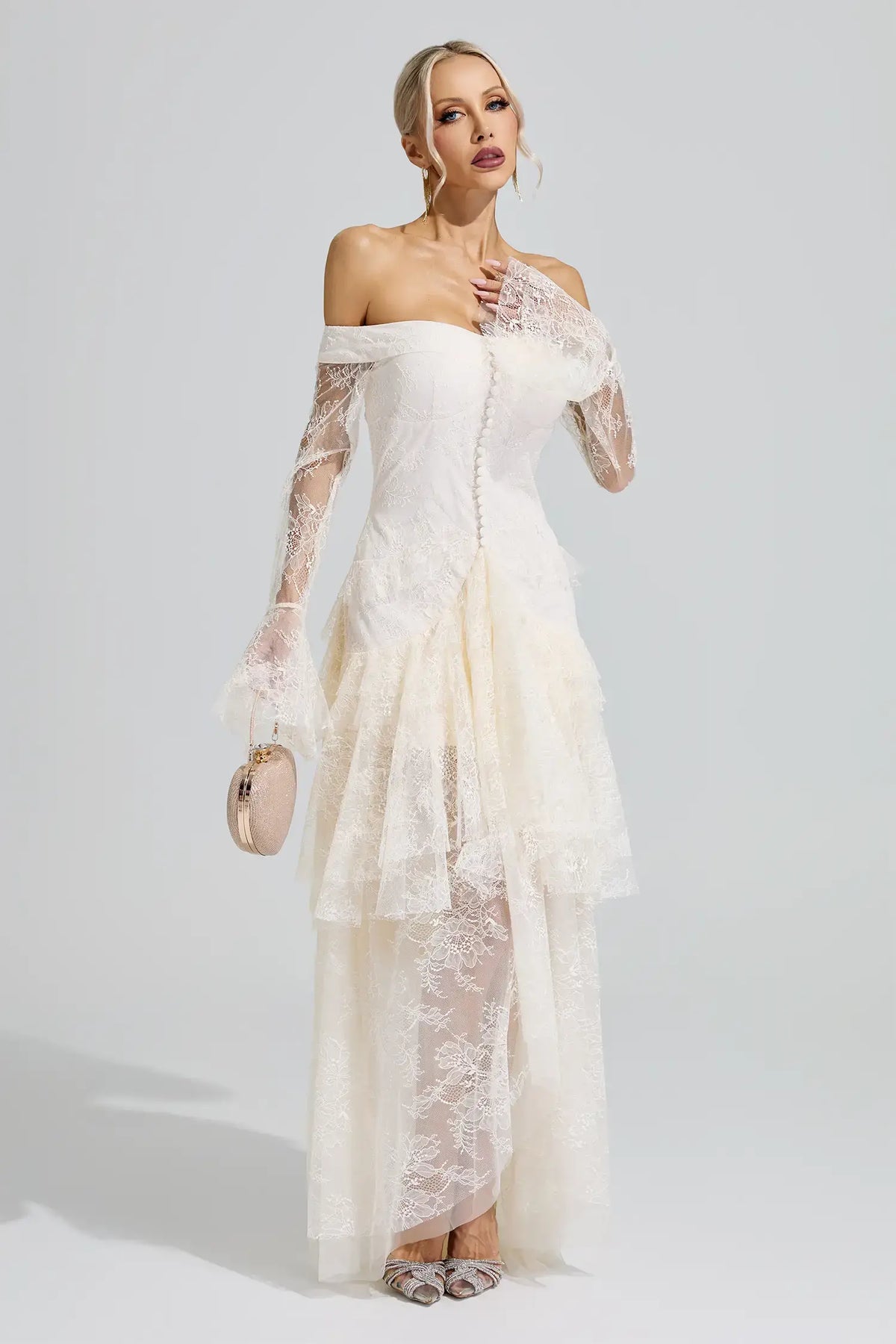 Lennox White Lace Ruffle Tiered Maxi Dress
