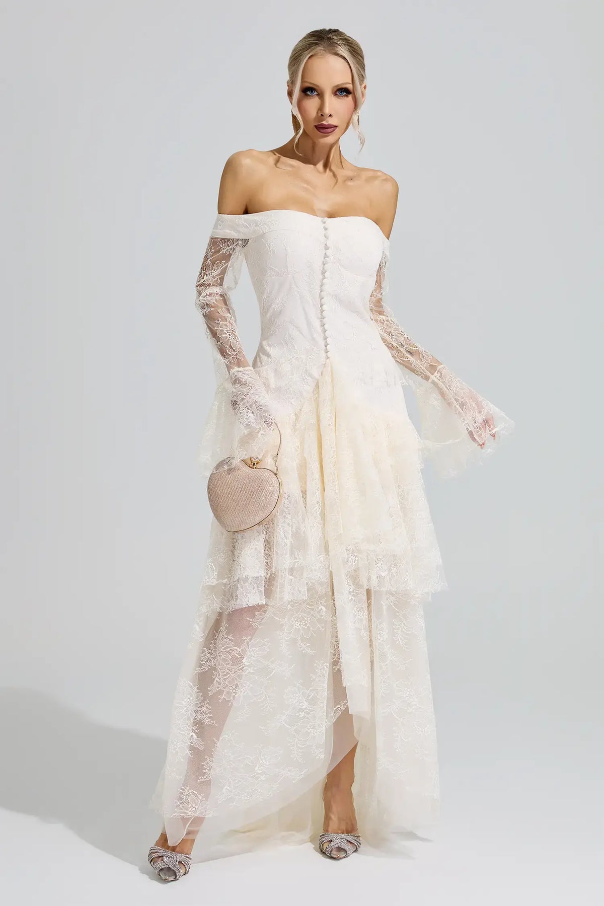 Lennox White Lace Ruffle Tiered Maxi Dress