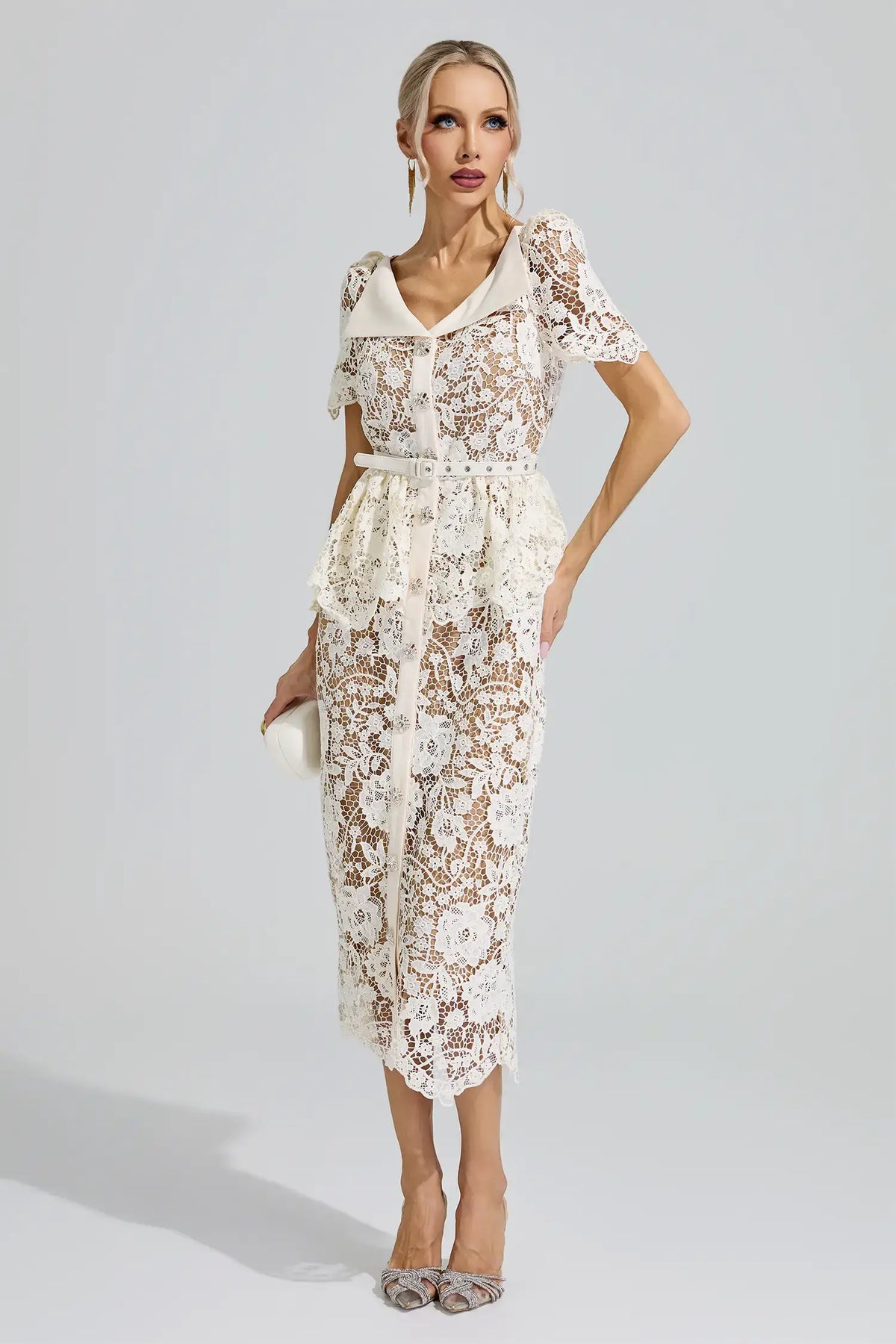 Alouette White Lace Cocktail Midi Dress