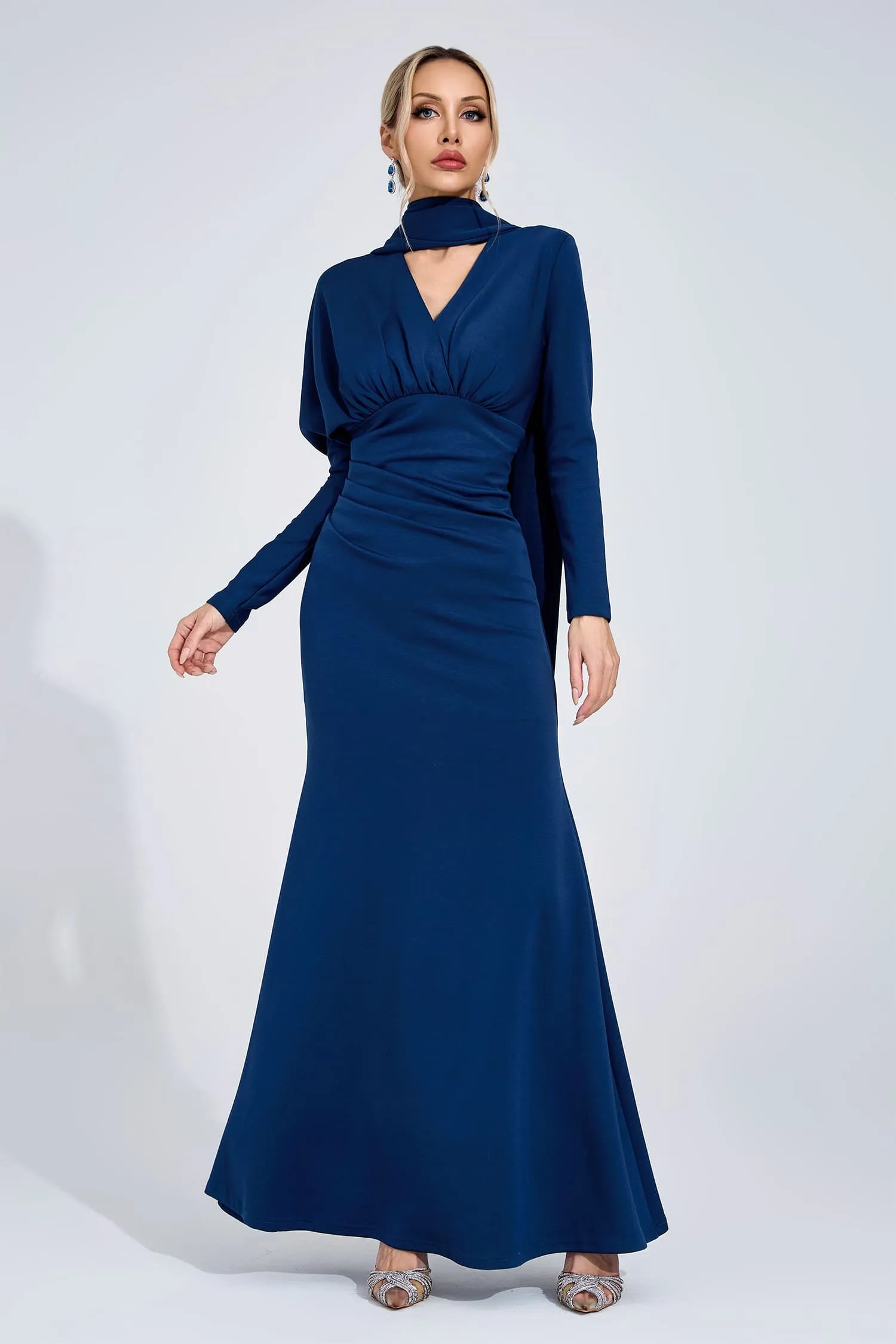 Kaine Navy Blue Tie Maxi Dress