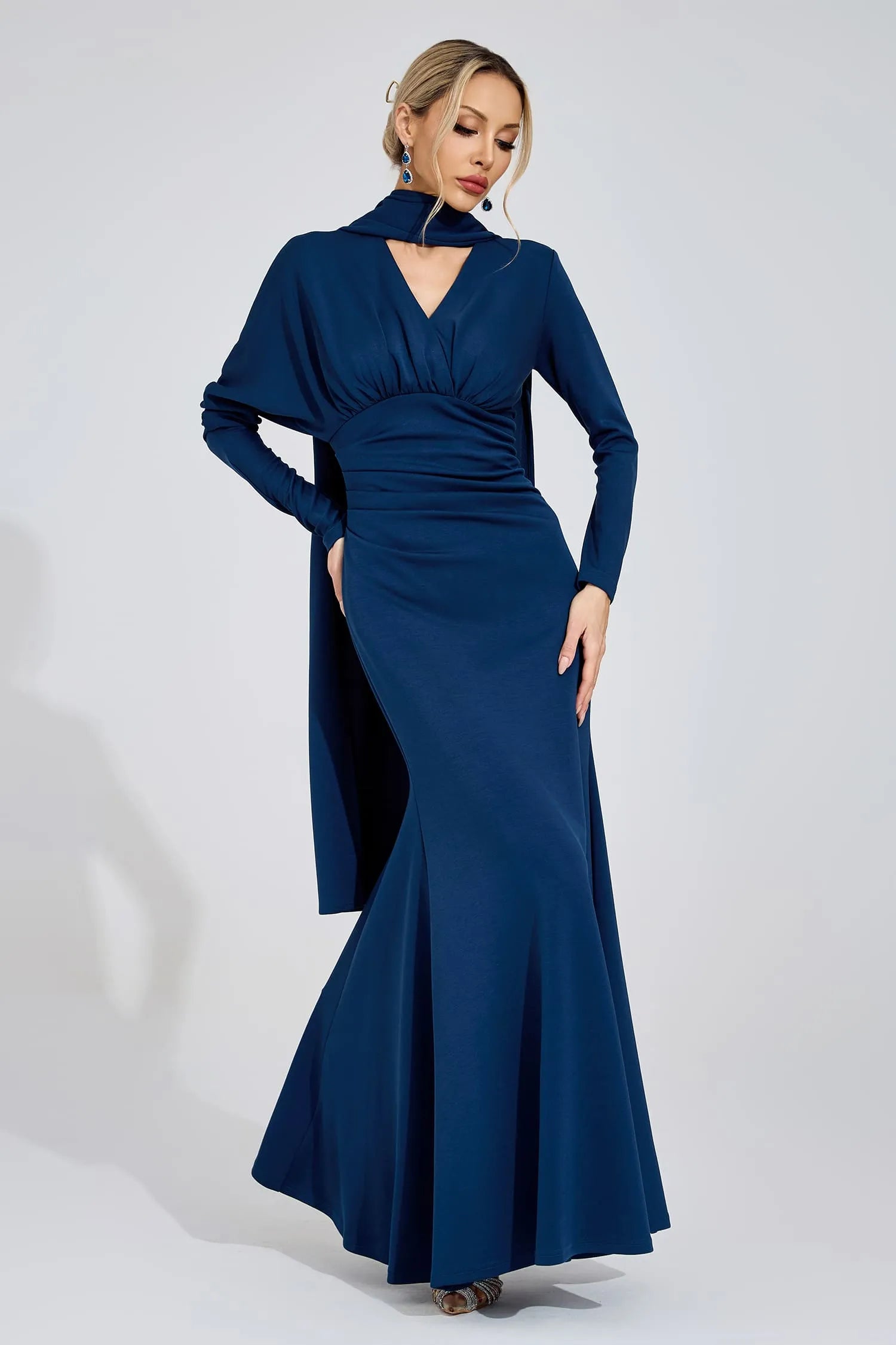 Kaine Navy Blue Tie Maxi Dress