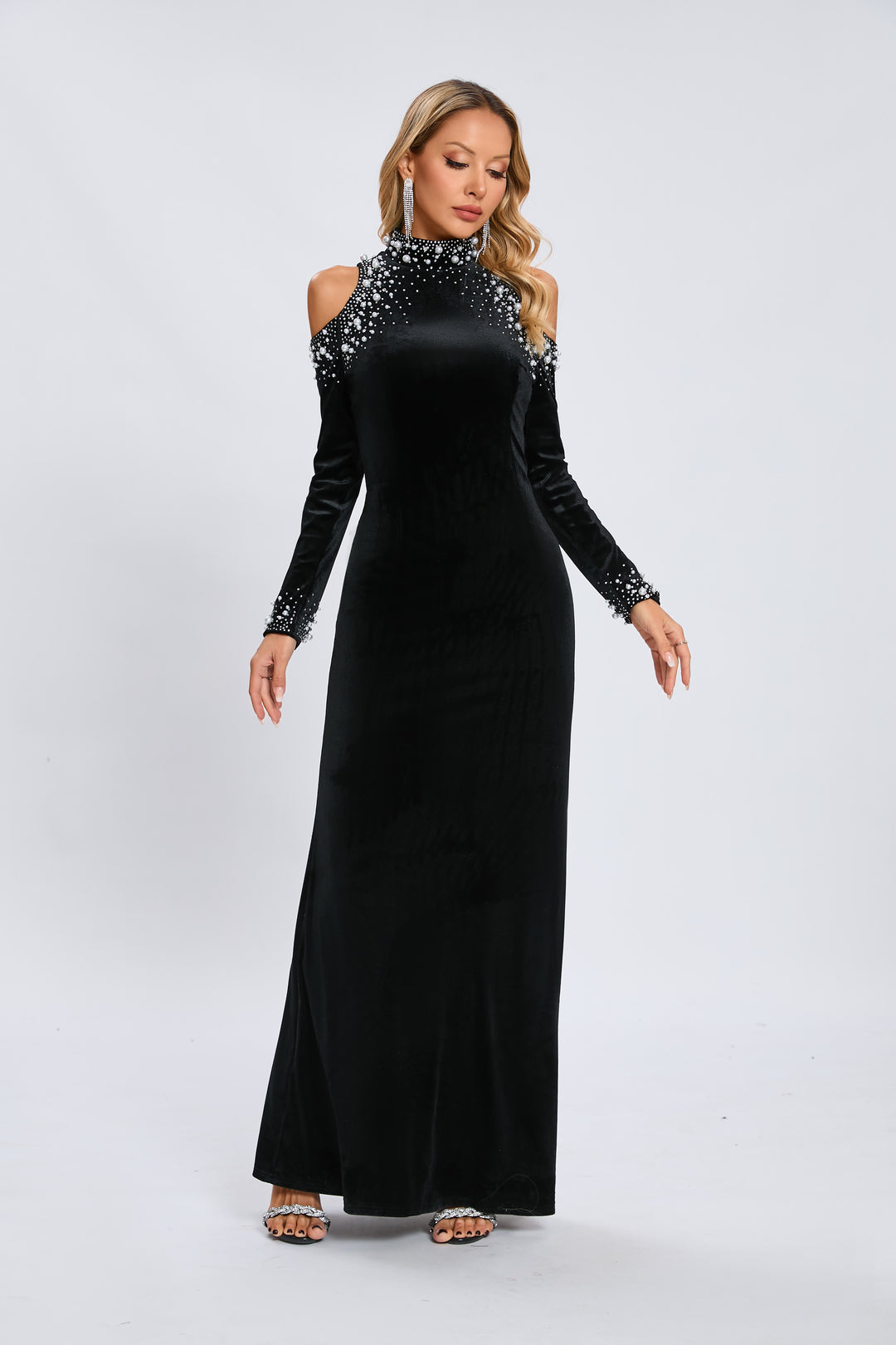 Indigo Midnight Pearl Embellished Maxi Dress