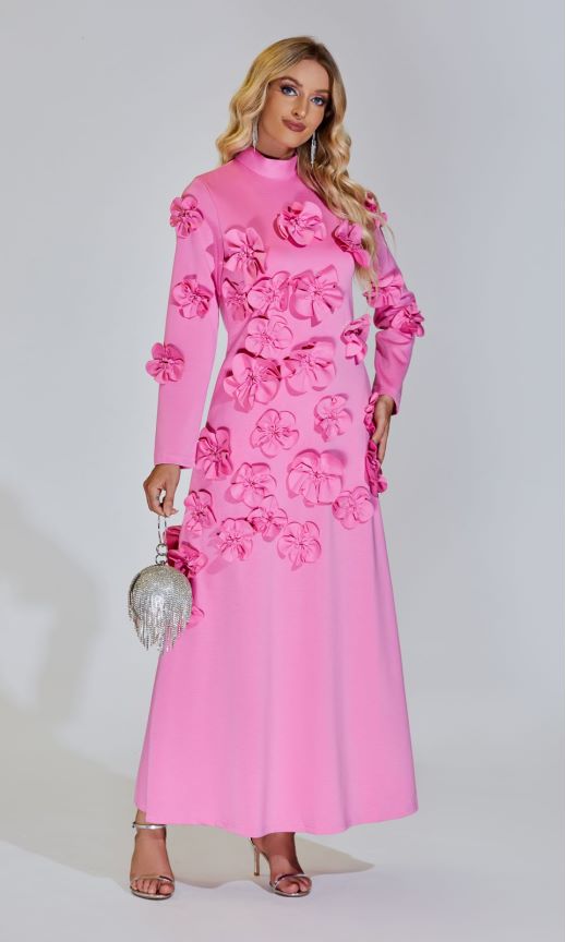 Elva Pink Long Sleeve Floral Maxi Dress