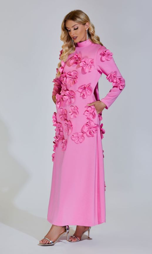 Elva Pink Long Sleeve Floral Maxi Dress