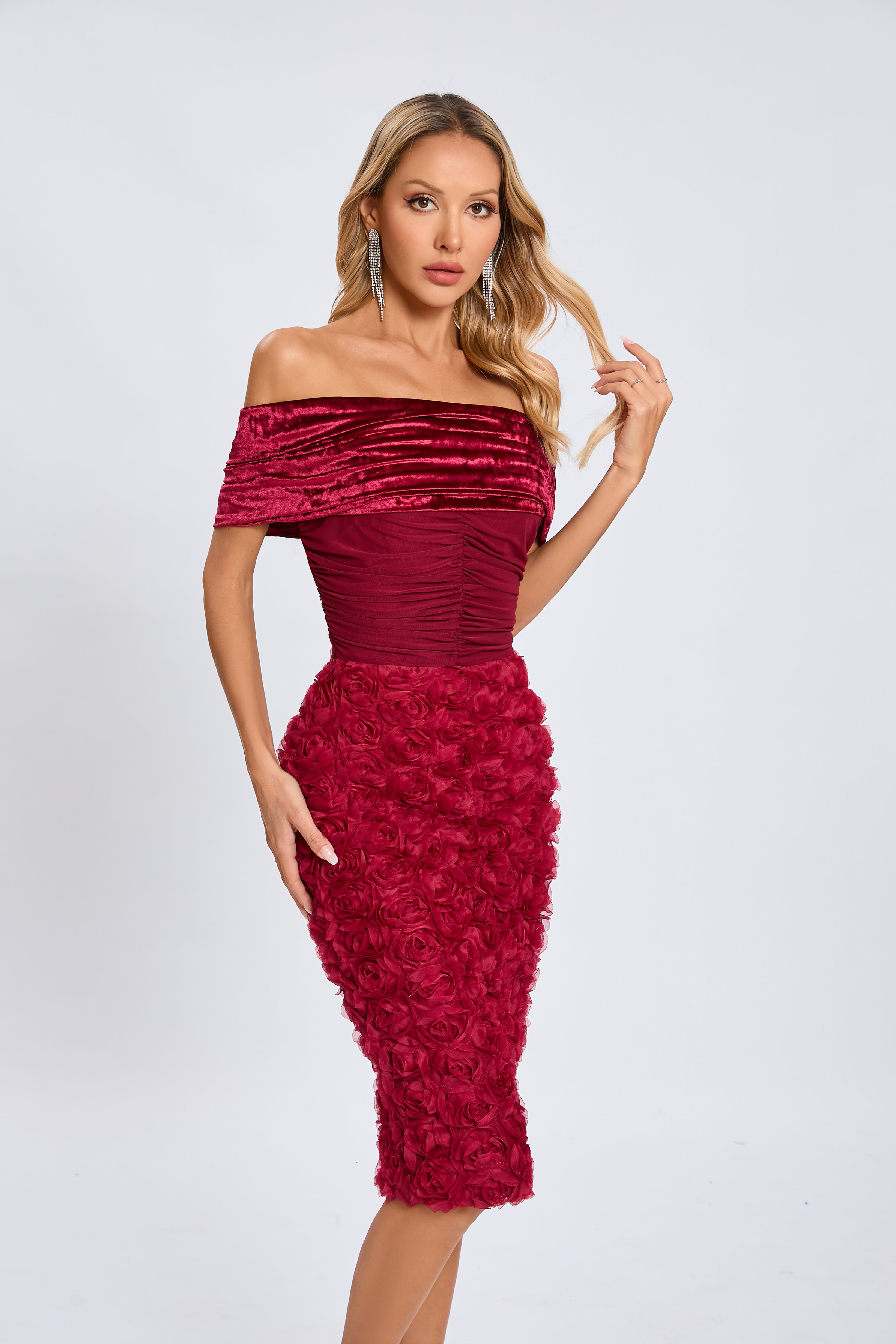 Taylor Velvet Rose Midi Dress