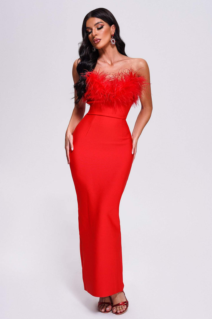 Hilda Feather Maxi Bandage Dress