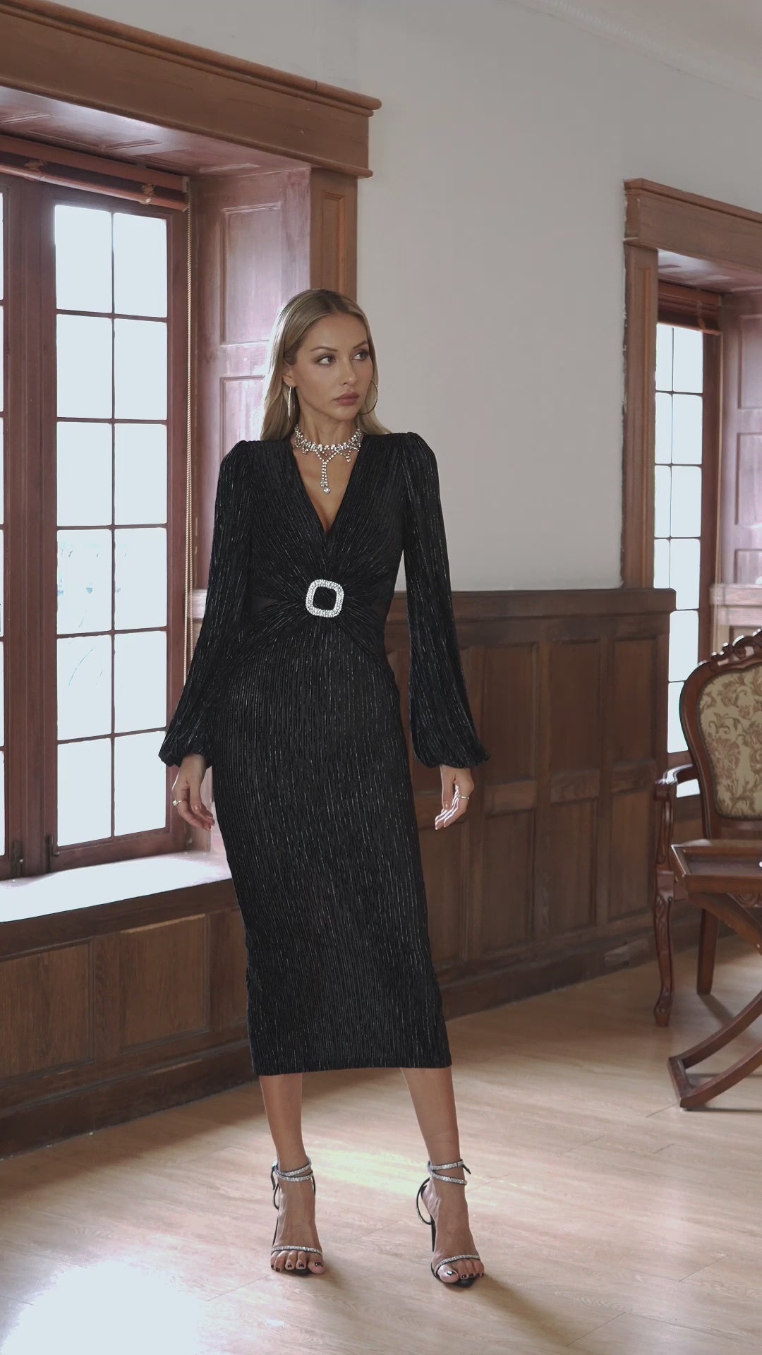 Malvina Black Long Sleeve Maxi Dress