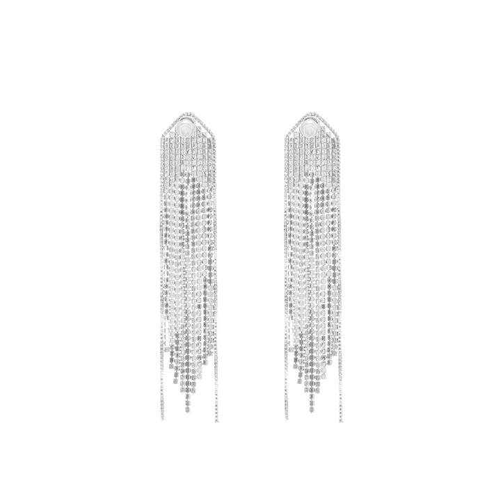 Silver-plated fringed drop earrings