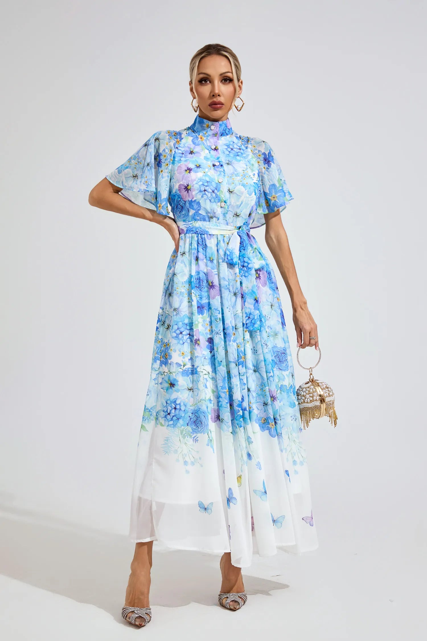 Talia Baby Blue Ruffle Midi Dress